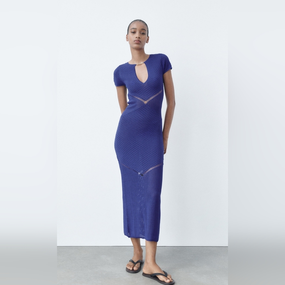Zara Cobalt Blue Keyhole Maxi Dress
